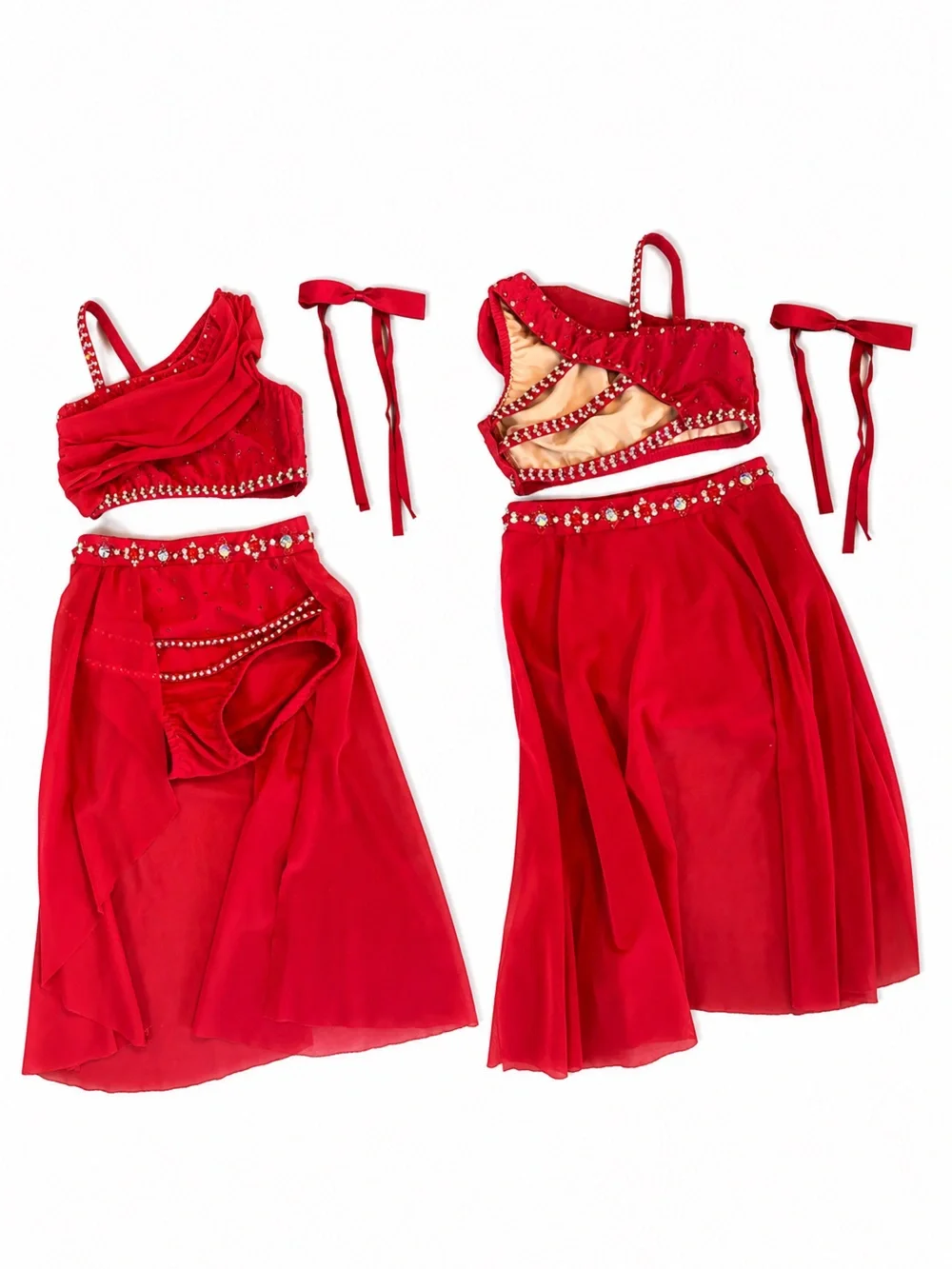 Custom 2 piece Red Rhinestone Lyrical Dance Solo Costume girls size 8-10